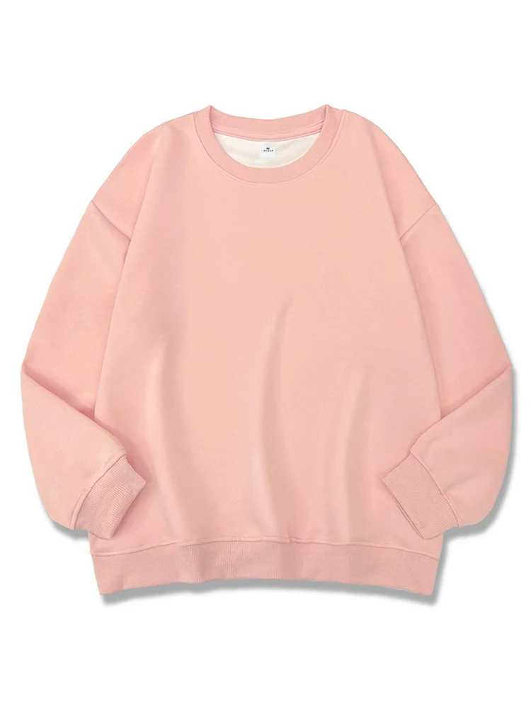 2026 New Women Simple Pullover Female Fashion Harajuku Streetwear Solid Color O-Neck Hoodie Autumn Winter Loose Casual Tops