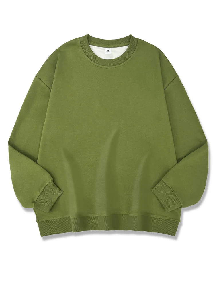 2026 New Women Simple Pullover Female Fashion Harajuku Streetwear Solid Color O-Neck Hoodie Autumn Winter Loose Casual Tops