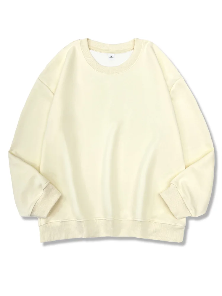 2026 New Women Simple Pullover Female Fashion Harajuku Streetwear Solid Color O-Neck Hoodie Autumn Winter Loose Casual Tops