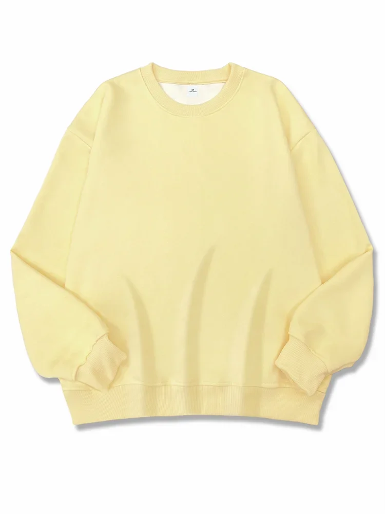 2026 New Women Simple Pullover Female Fashion Harajuku Streetwear Solid Color O-Neck Hoodie Autumn Winter Loose Casual Tops