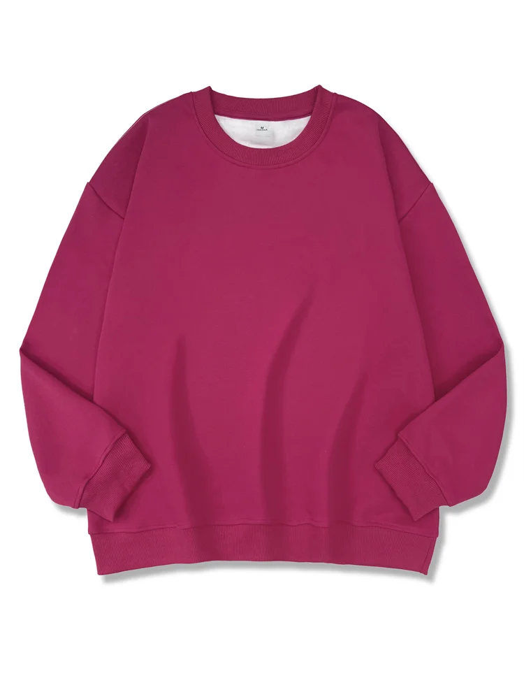 2026 New Women Simple Pullover Female Fashion Harajuku Streetwear Solid Color O-Neck Hoodie Autumn Winter Loose Casual Tops