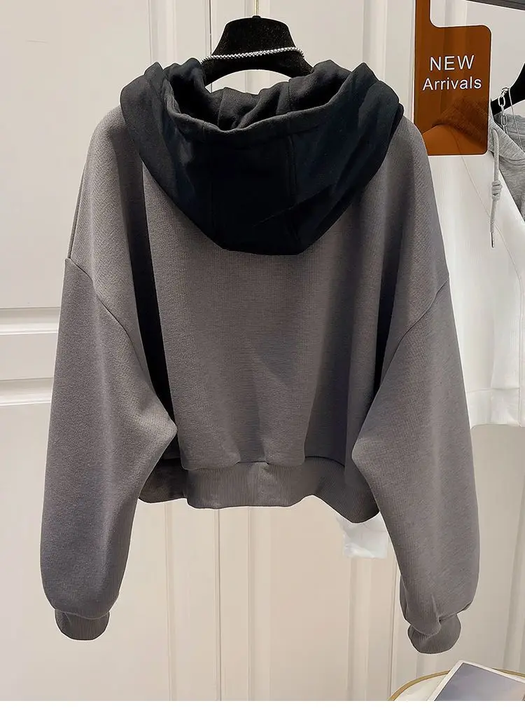 Women's Large Size Hoodie Spring and Autumn New Korean Style Fashion Chic Elegant College Style Fake Two-Piece Casual Cardigan