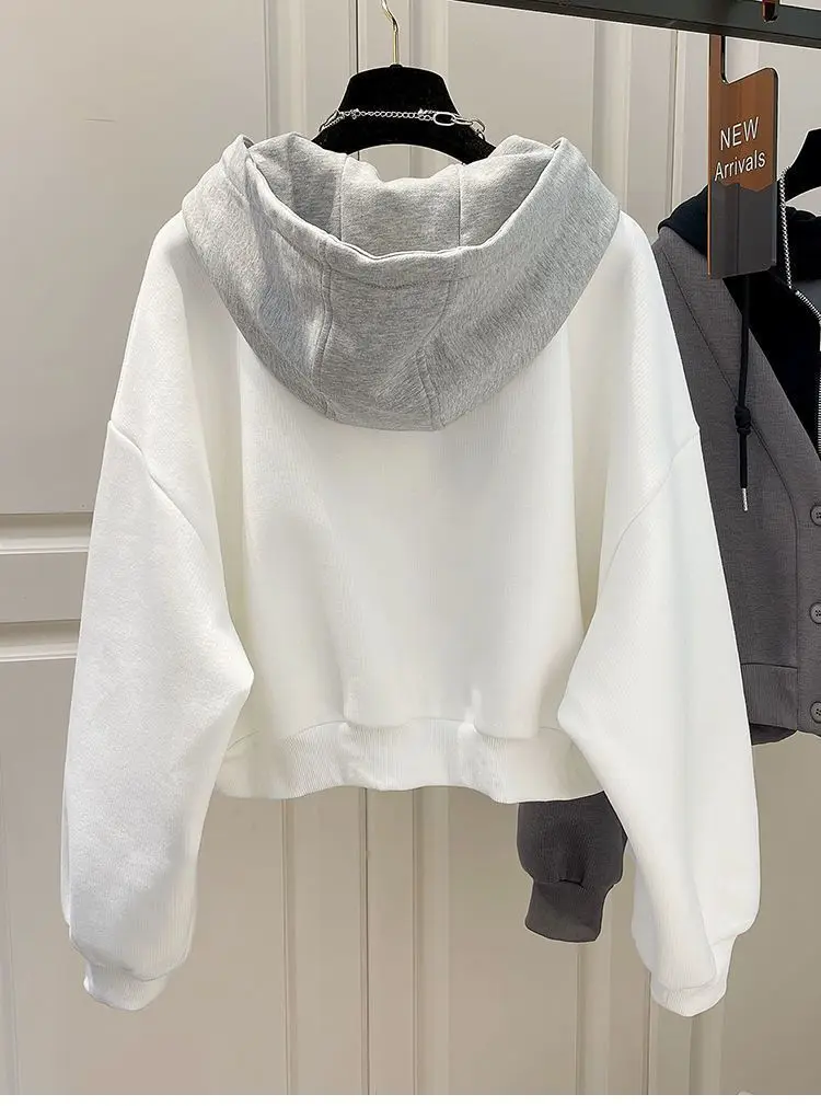 Women's Large Size Hoodie Spring and Autumn New Korean Style Fashion Chic Elegant College Style Fake Two-Piece Casual Cardigan