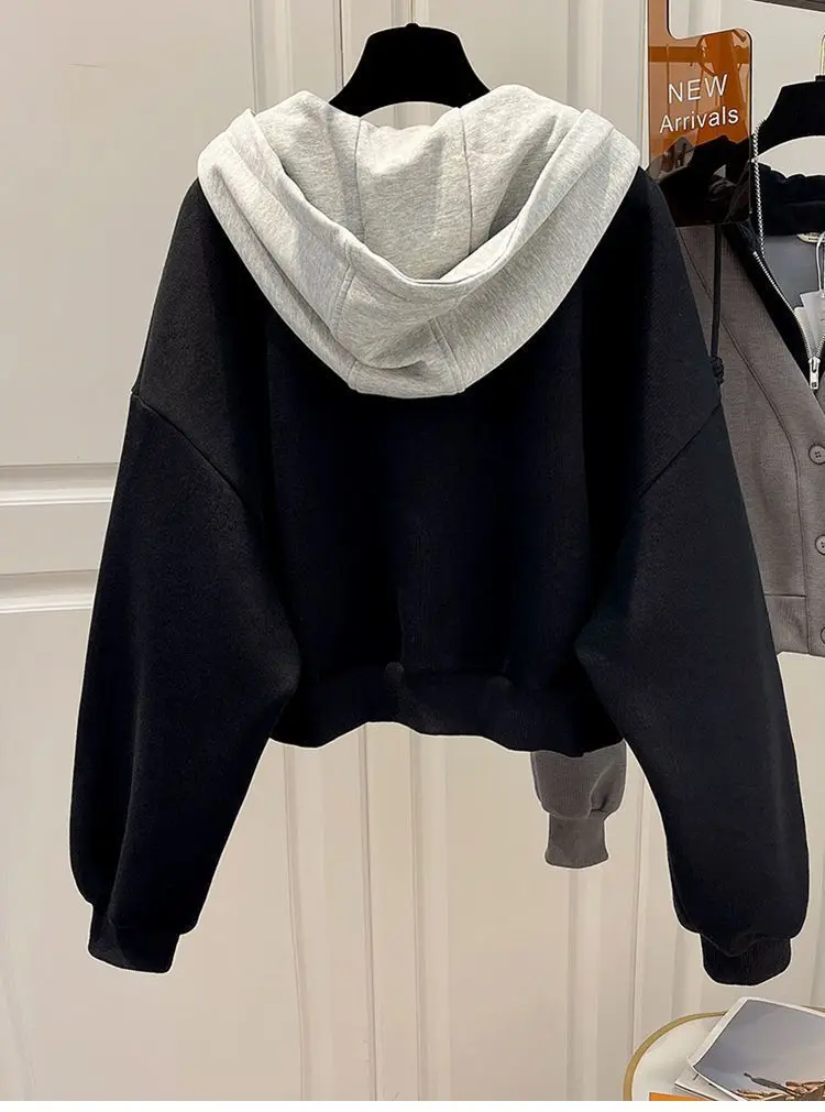 Women's Large Size Hoodie Spring and Autumn New Korean Style Fashion Chic Elegant College Style Fake Two-Piece Casual Cardigan