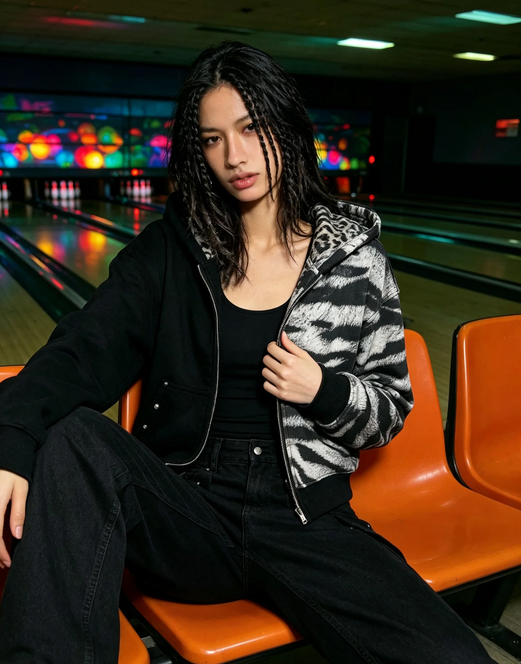 Punk Asymmetrical Tiger Print Spliced Zip‑Up Hoodie Unisex Oversized Cropped Distressed Street Sweatshirt