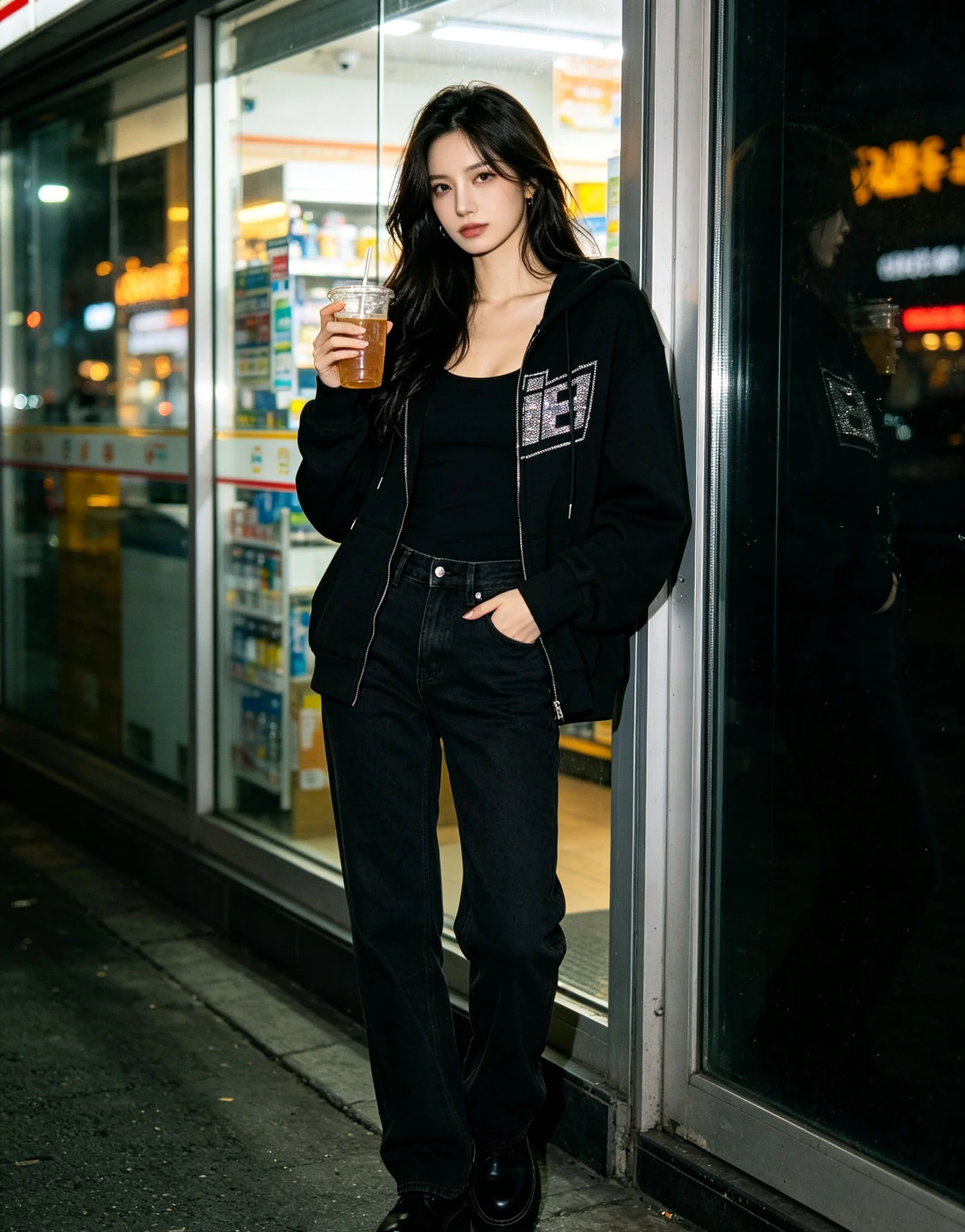 Sparkling Rhinestone Letter Graphic Zip Hoodie Women Baggy Fit Alt Streetwear Casual Full Zip Jacket