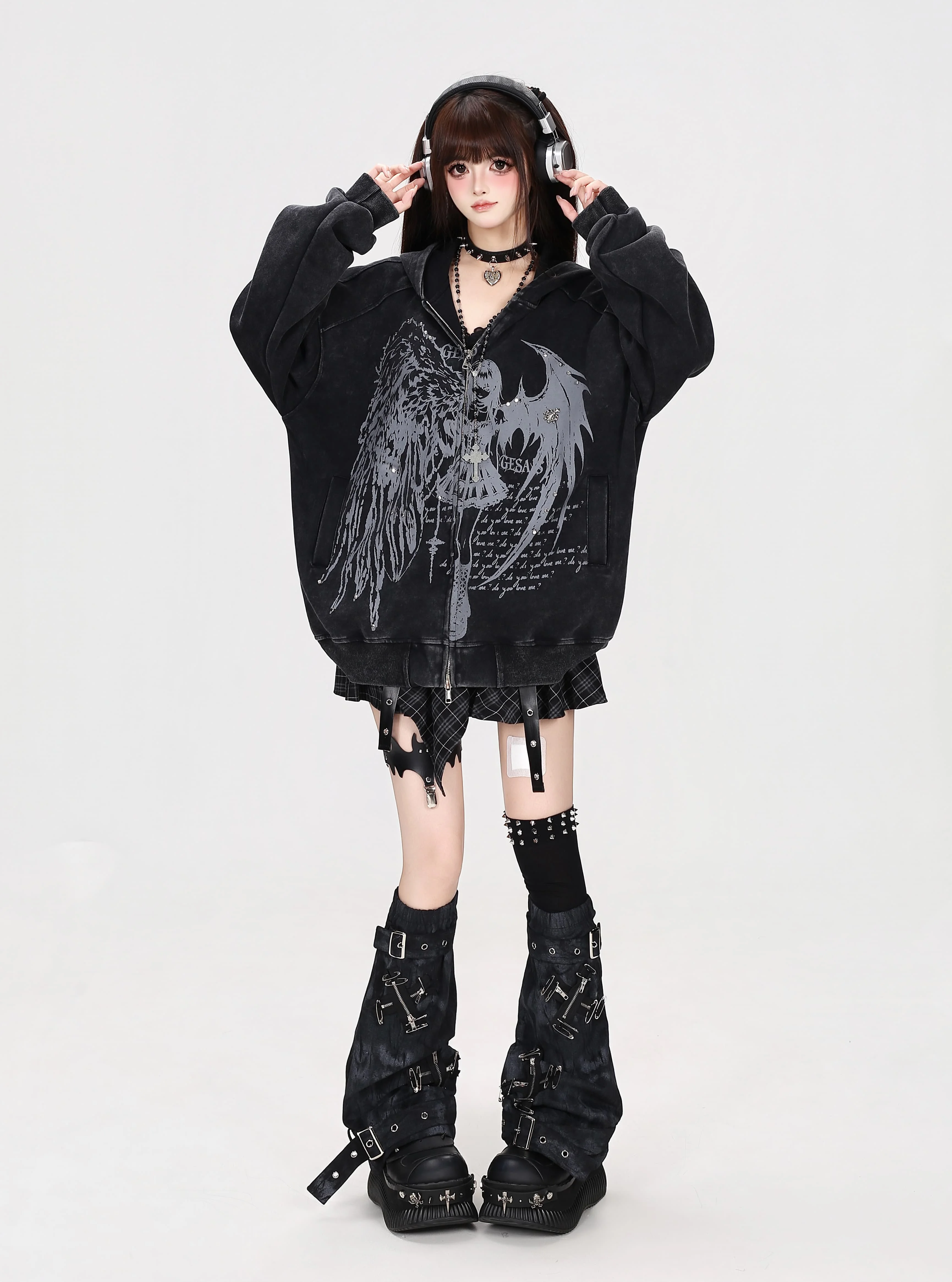 Japanese Subculture Retro Washed Old Street Style Hooded Loose Coat Autumn New Cool Girl Long-sleeved Women's Sweatshirt