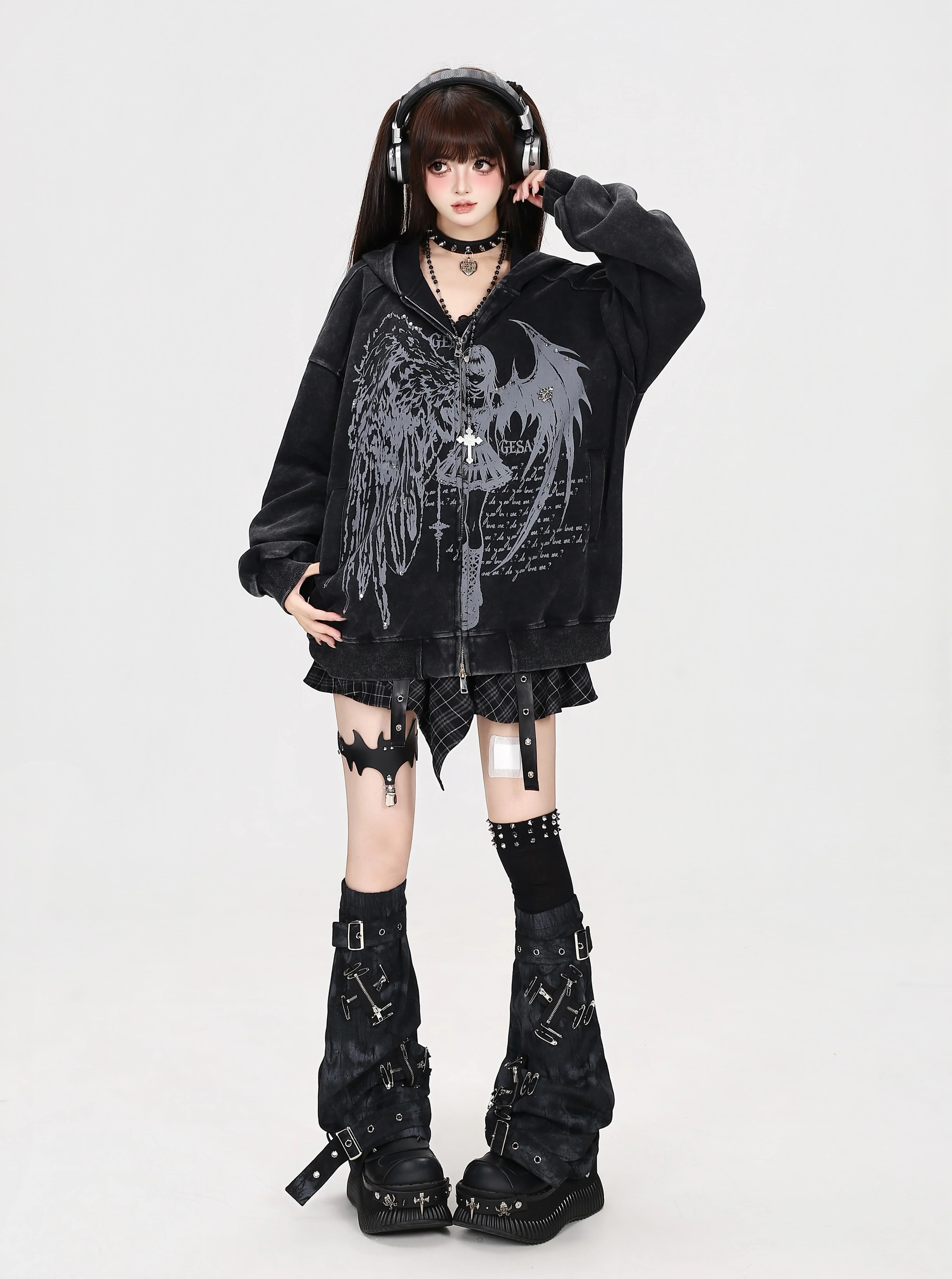 Japanese Subculture Retro Washed Old Street Style Hooded Loose Coat Autumn New Cool Girl Long-sleeved Women's Sweatshirt