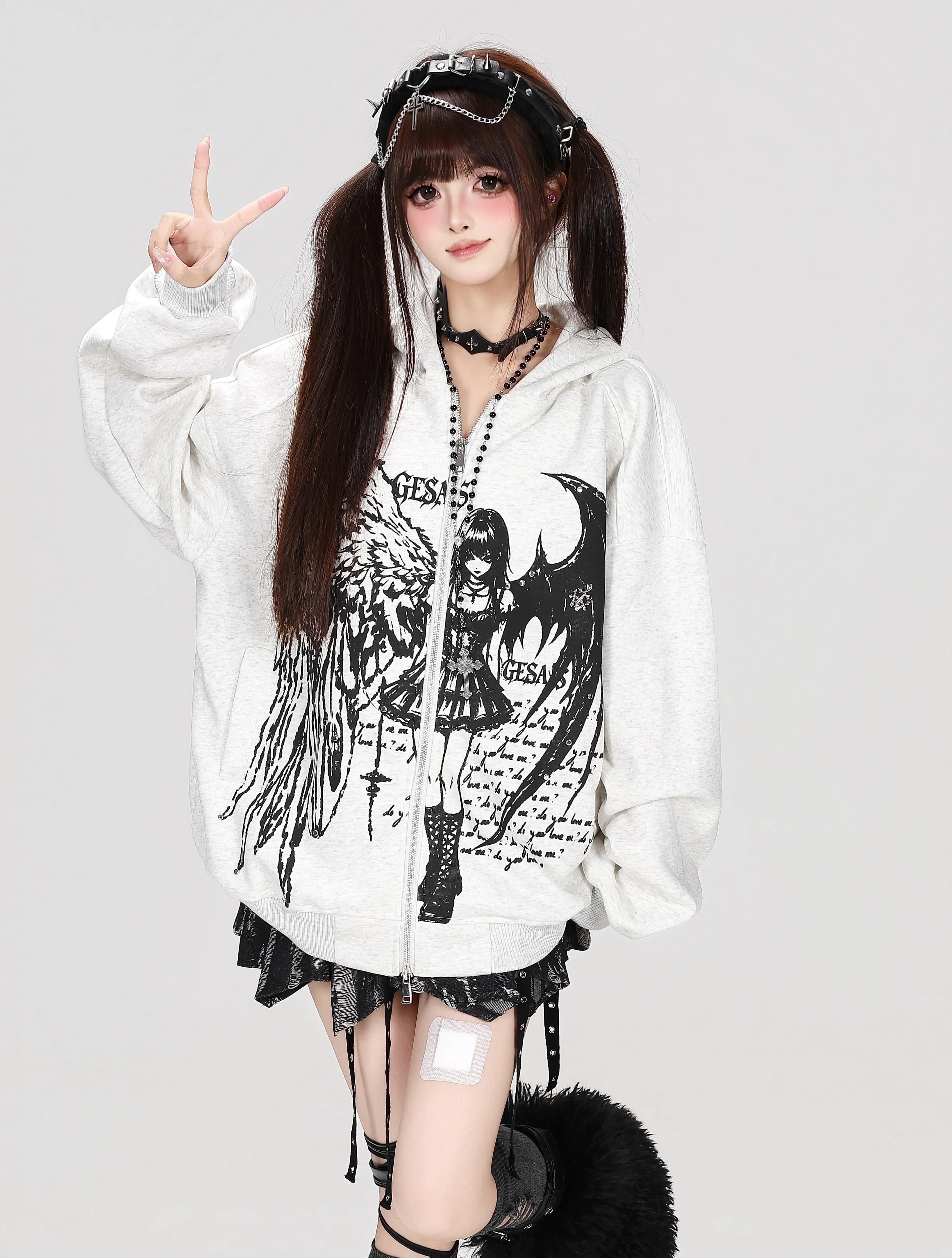 Japanese Subculture Retro Washed Old Street Style Hooded Loose Coat Autumn New Cool Girl Long-sleeved Women's Sweatshirt