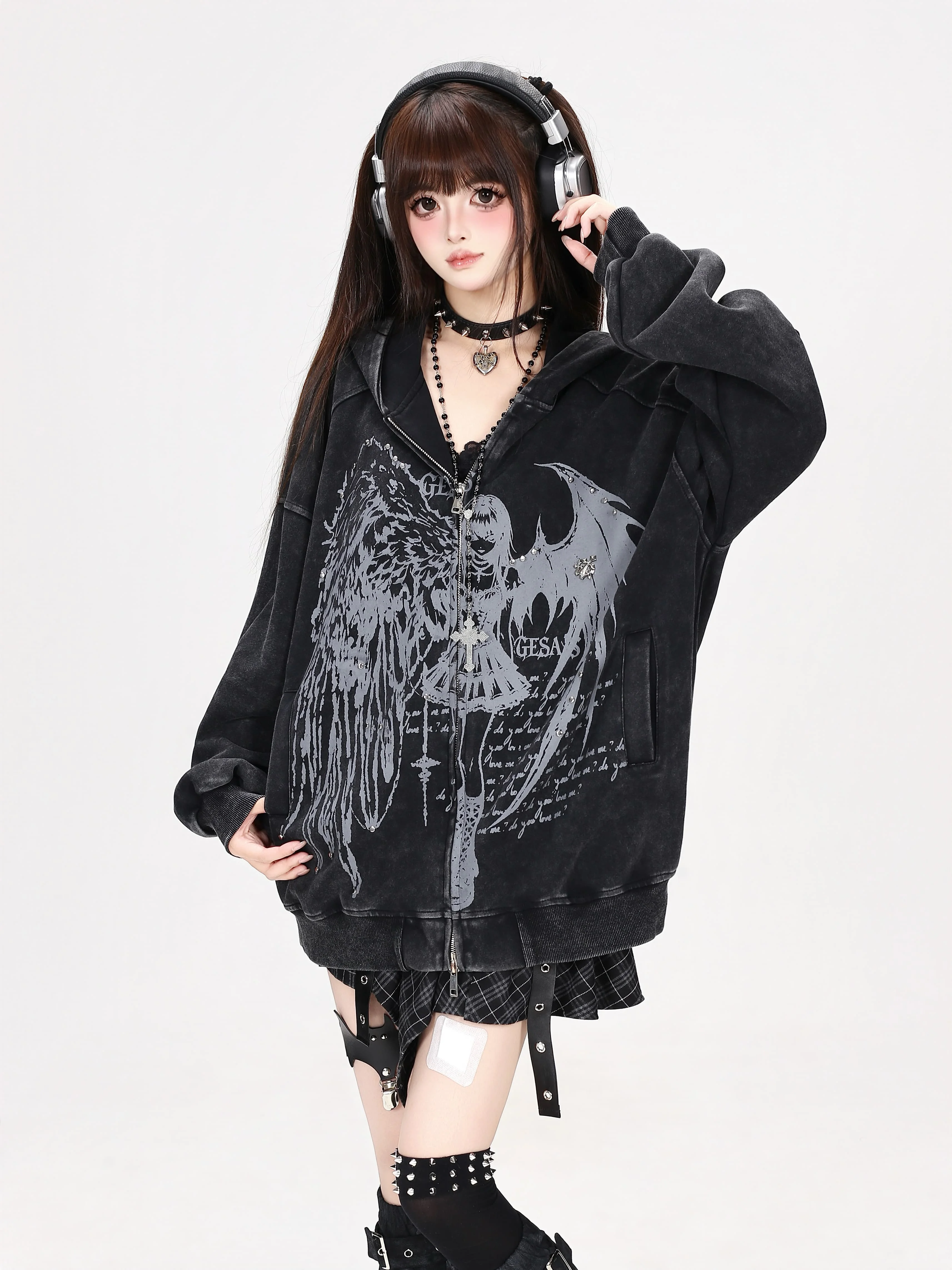 Japanese Subculture Retro Washed Old Street Style Hooded Loose Coat Autumn New Cool Girl Long-sleeved Women's Sweatshirt