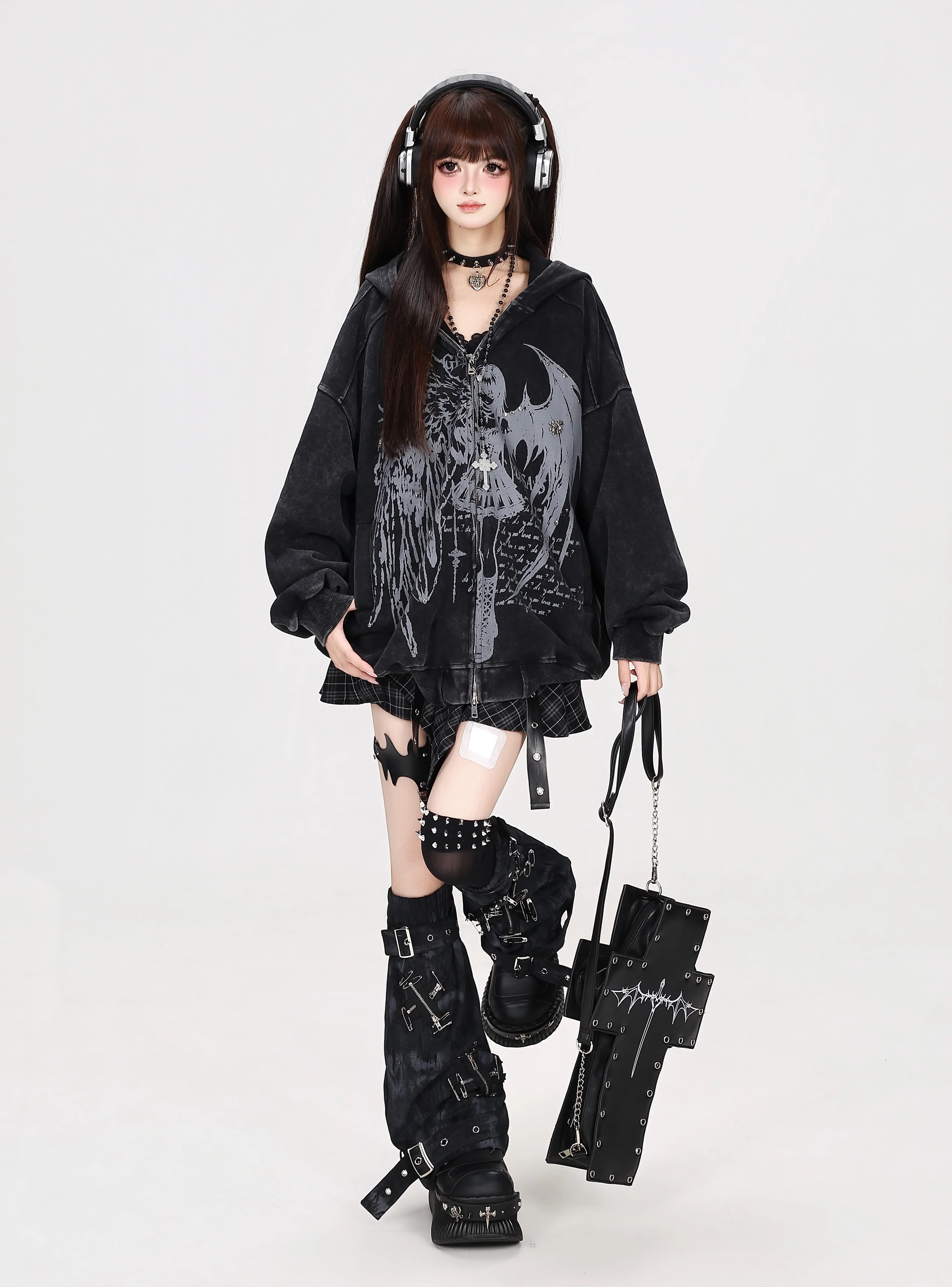 Japanese Subculture Retro Washed Old Street Style Hooded Loose Coat Autumn New Cool Girl Long-sleeved Women's Sweatshirt