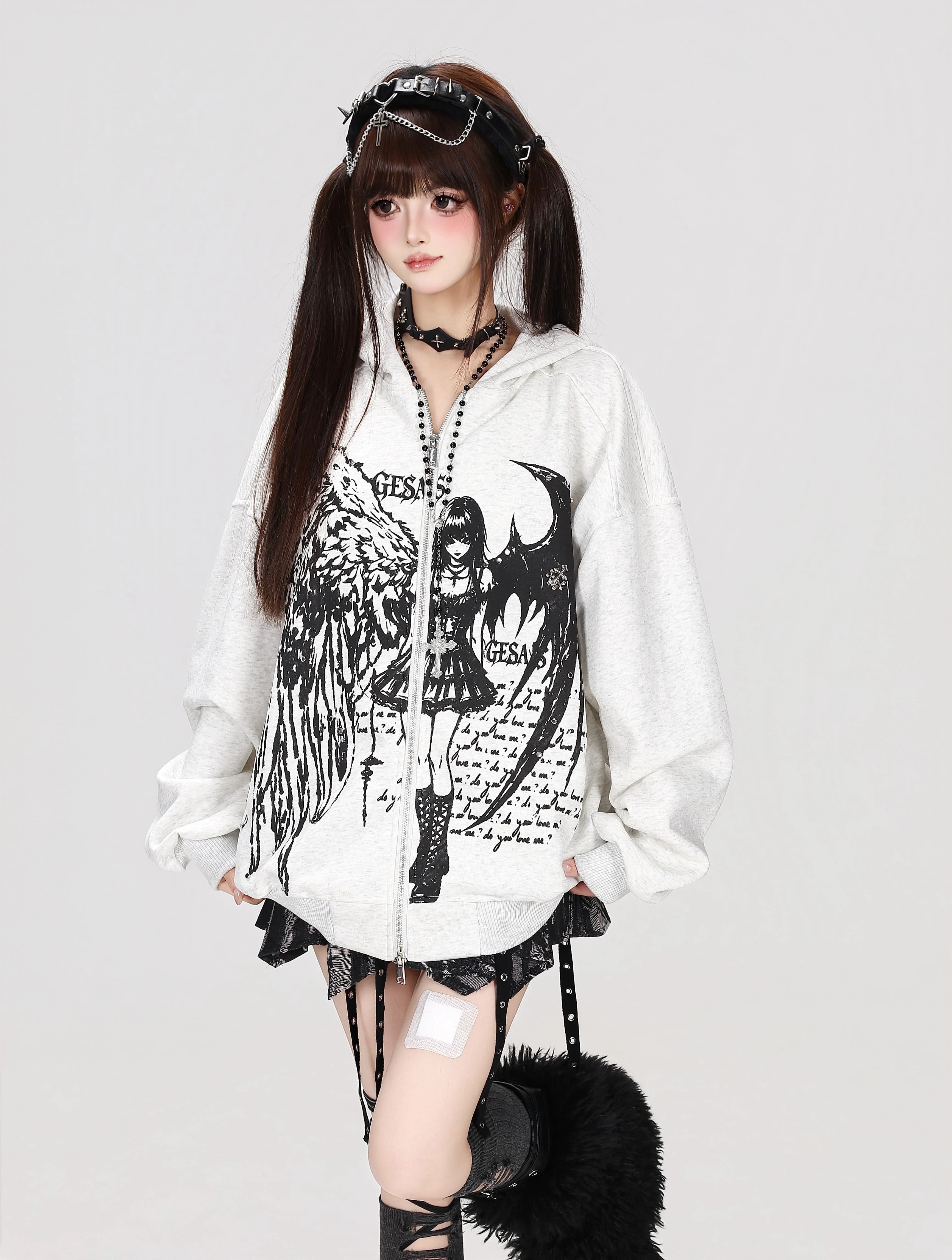 Japanese Subculture Retro Washed Old Street Style Hooded Loose Coat Autumn New Cool Girl Long-sleeved Women's Sweatshirt