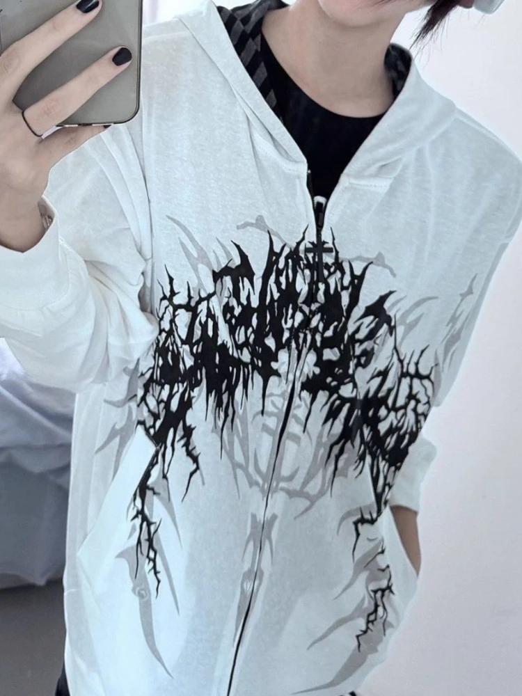 Fashion High Street Y2k Aesthetic All Match Hoodies Harajuku Subcultural Punk Print Zip Coat Autumn Preppy Style Sweatshirt