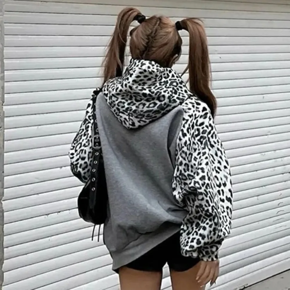 Leopard Print Ropa Mujer Hooded Roupas Feminina Y2K Harajuku Clothes Loose Hip Hop Hoodie Autumn Women's Hoodies Sweatshirts