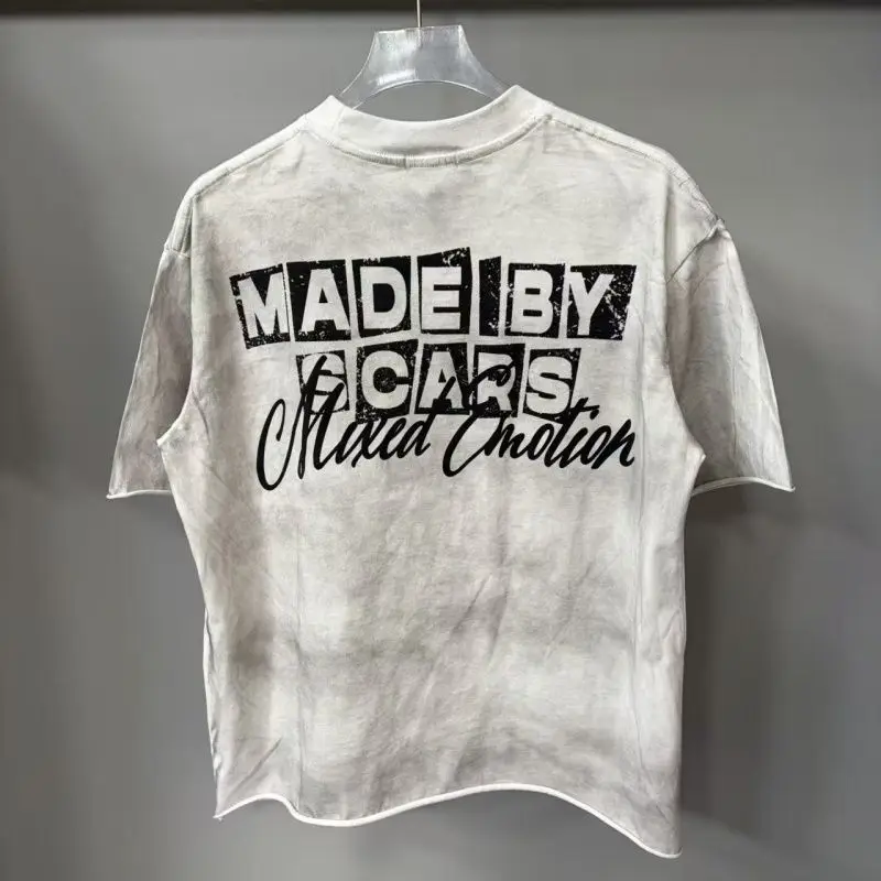 Mixed Emotion Street-Mounted Masked Angel Print Vintage Distressed Loose Short-Sleeved Men's and Women's T-Shirt