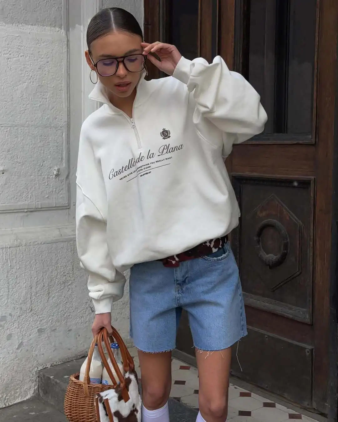 American Preppy-style Retro Letter Printed Sweatshirts Half Zip Turn-down Collar Lapel Shirts White Wine Red Leisure Young Women