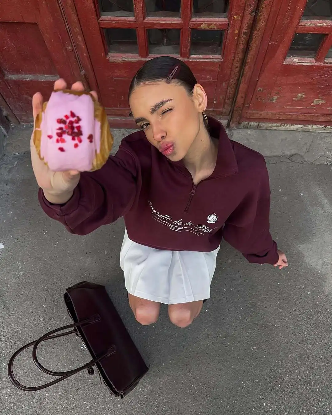 American Preppy-style Retro Letter Printed Sweatshirts Half Zip Turn-down Collar Lapel Shirts White Wine Red Leisure Young Women