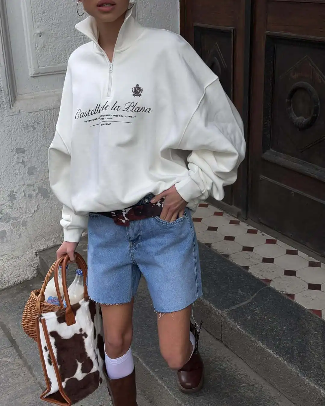 American Preppy-style Retro Letter Printed Sweatshirts Half Zip Turn-down Collar Lapel Shirts White Wine Red Leisure Young Women