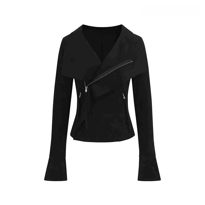 Vintage Collar Jackets Women Harajuku Punk Slim Fit Coat Streetwear Pocket Zipper Y2k Aesthetic Harajuku Grunge 2025 Outwear