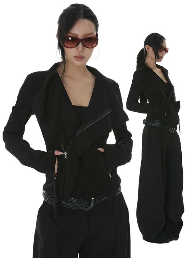 Vintage Collar Jackets Women Harajuku Punk Slim Fit Coat Streetwear Pocket Zipper Y2k Aesthetic Harajuku Grunge 2025 Outwear