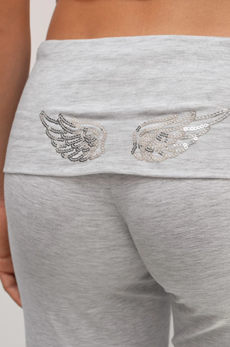 Y2K Style Women Sweatshirt Set Sequins Angel's Wings Hoodies Fold Waist Low‑Rise Casual Bootcut Trousers Yoga Pant Set