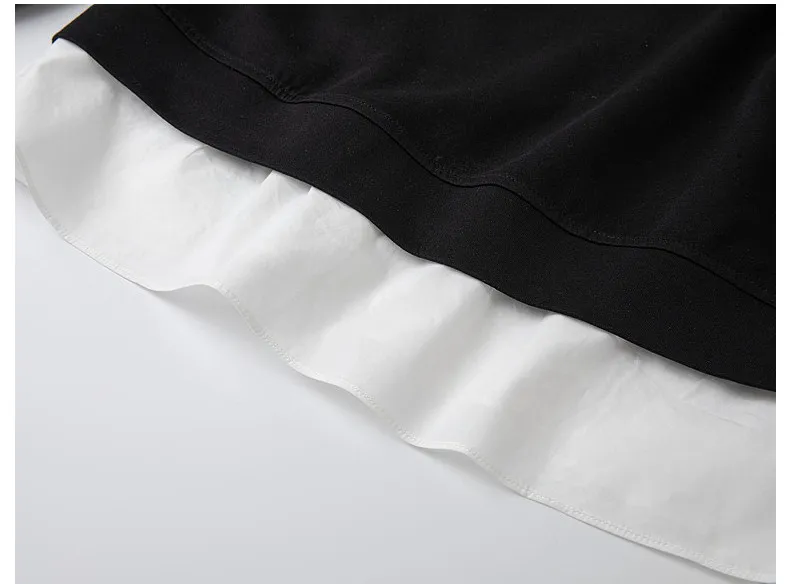 VIMLY Black Sweatshirt Women 2026 Autumn New Fake Two‑piece Beaded Embroidered Lapel Pullover Fashion Elegant Top Ladies A7612