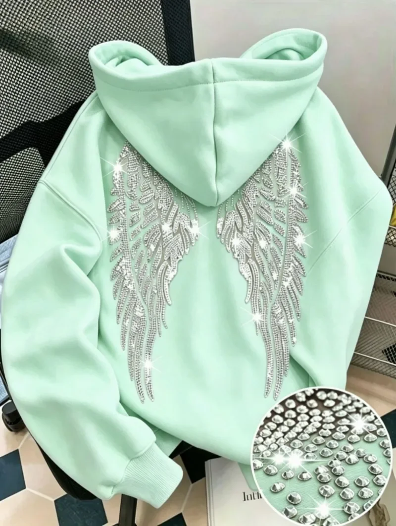 New Casual Lady Sequin Angels Wings Hoodies Women Chic Loose Long Sleeve Pullovers Tops 2025 Gothic Streetwear Women Clothing