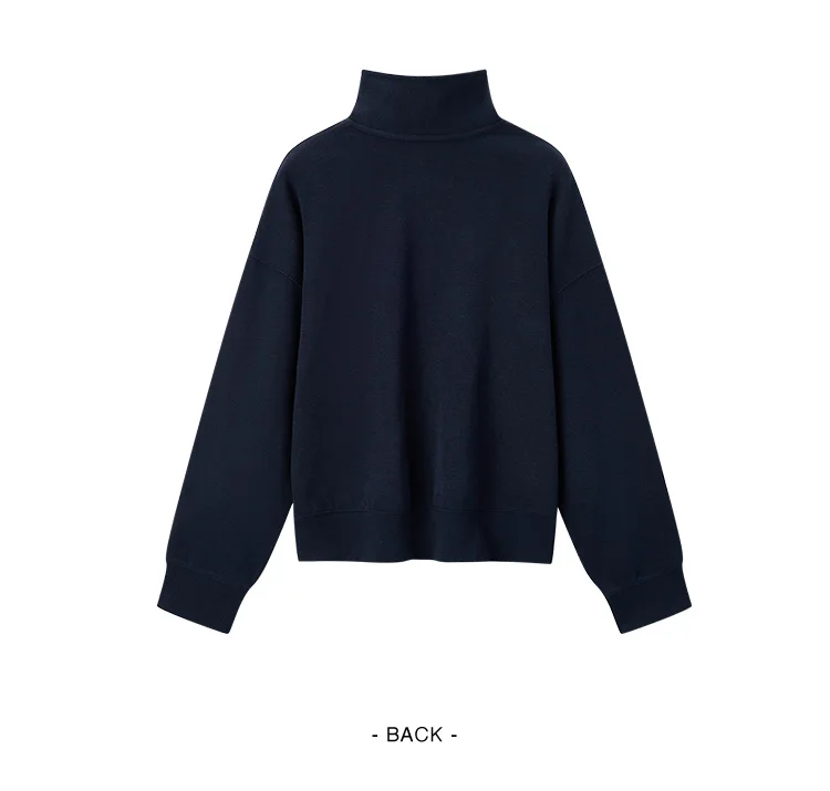 Semir Hoodie Women Winter Half-Zip Stand Collar Puppy Print Oversize Striped Fleece Pullover Layering Retro Warm Casual
