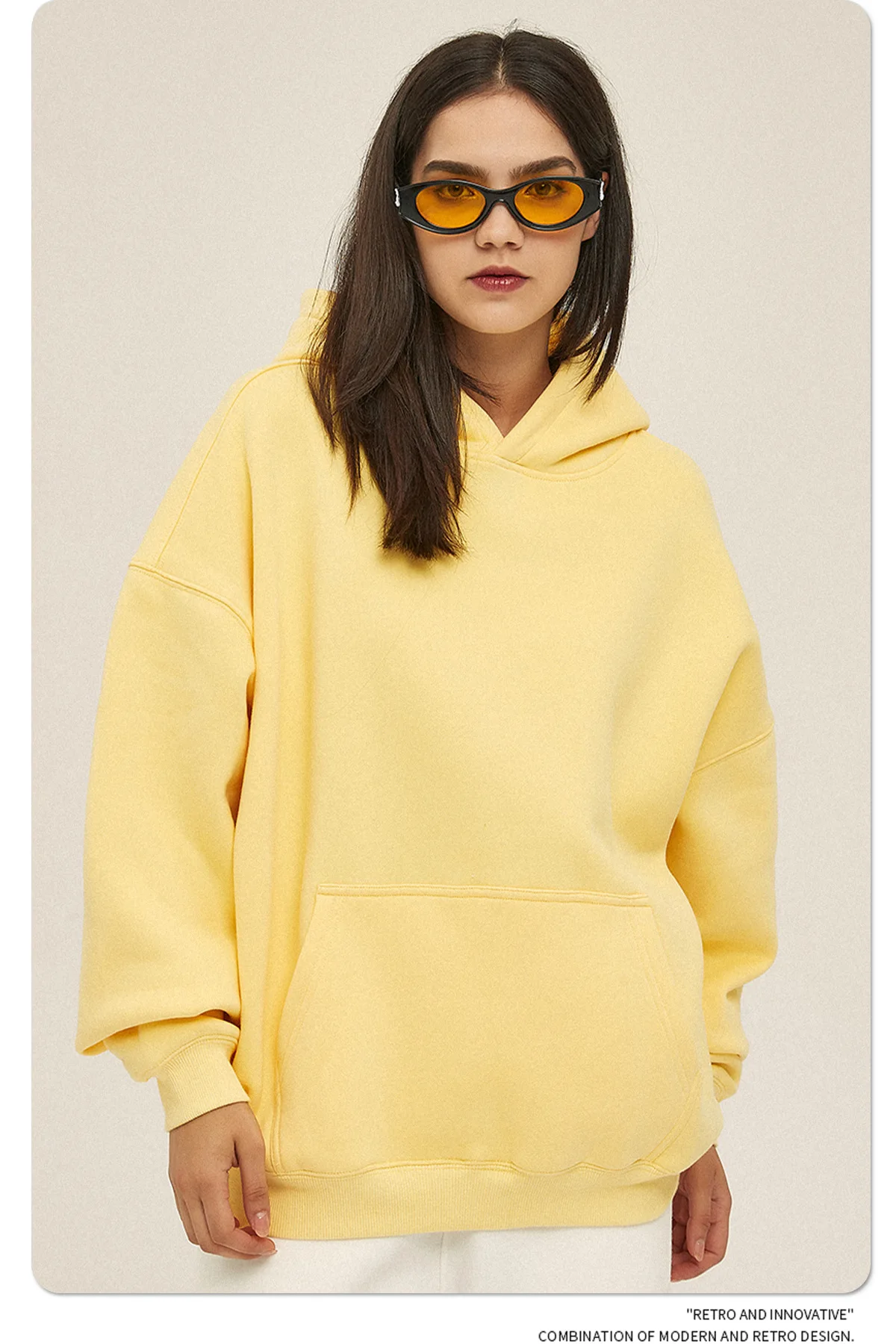 Custom LOGO men's 350G heavy autumn winter new cotton and polyester loose fleece sweater hooded sweatpants couple two-piece set