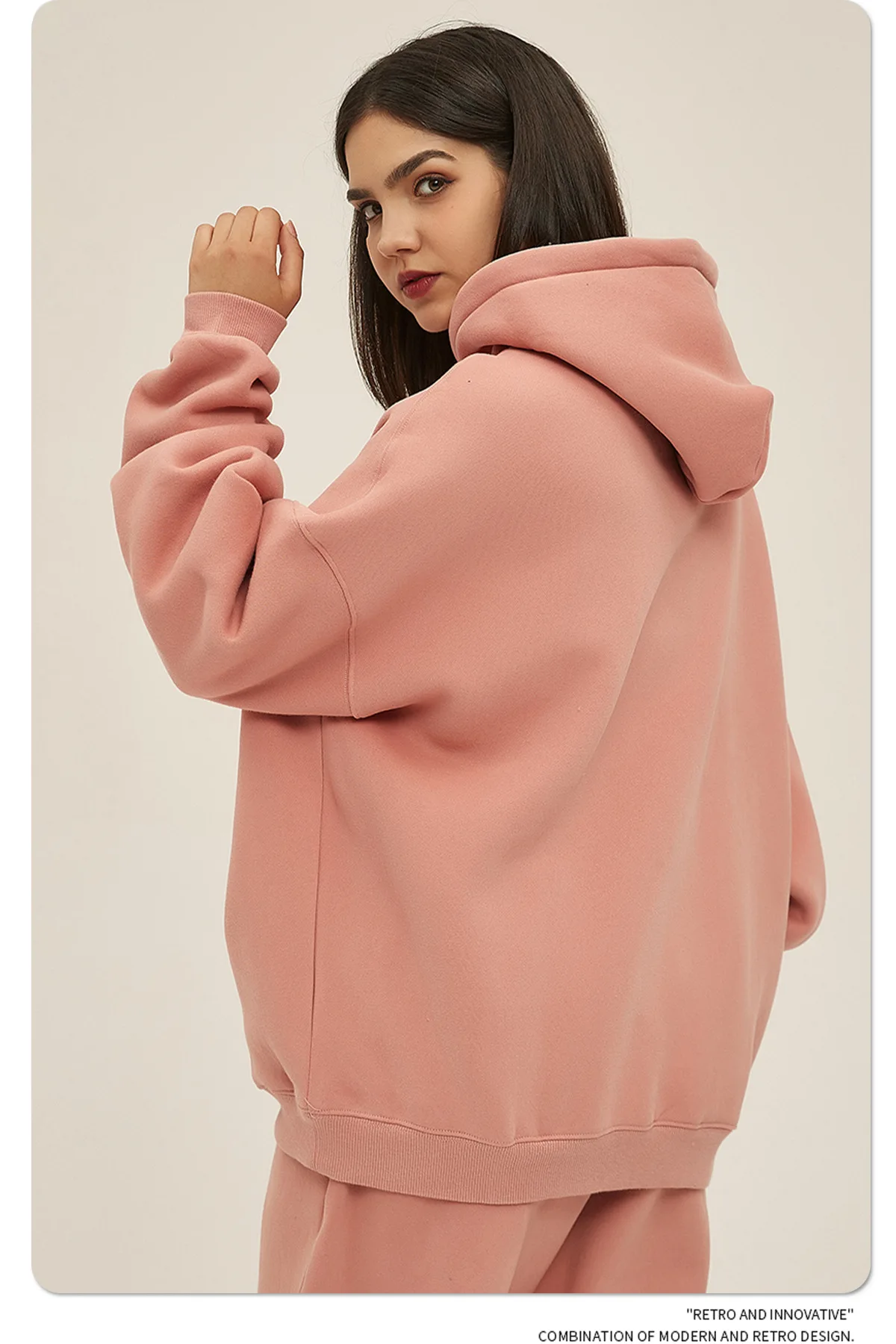 Custom LOGO men's 350G heavy autumn winter new cotton and polyester loose fleece sweater hooded sweatpants couple two-piece set