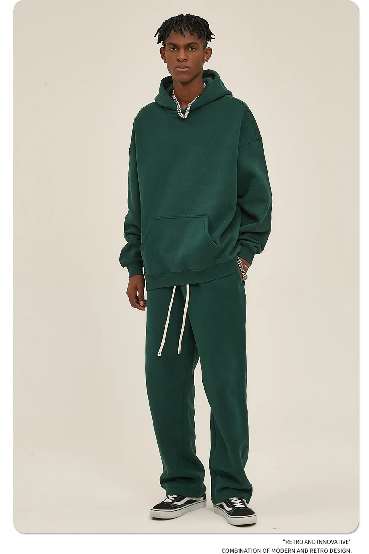 Custom LOGO men's 350G heavy autumn winter new cotton and polyester loose fleece sweater hooded sweatpants couple two-piece set