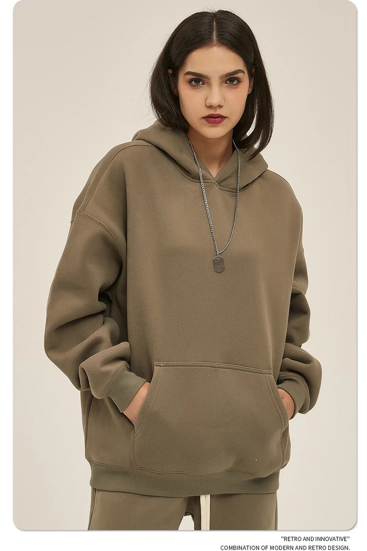 Custom LOGO men's 350G heavy autumn winter new cotton and polyester loose fleece sweater hooded sweatpants couple two-piece set