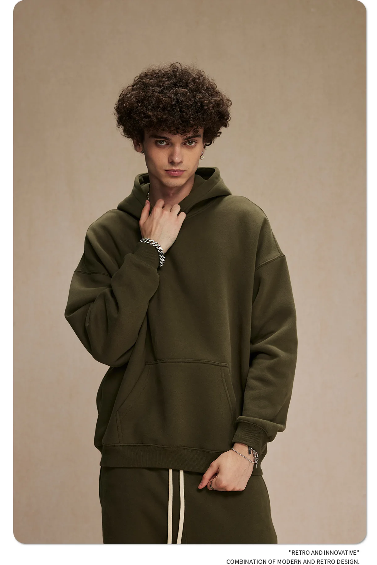 Custom LOGO men's 350G heavy autumn winter new cotton and polyester loose fleece sweater hooded sweatpants couple two-piece set
