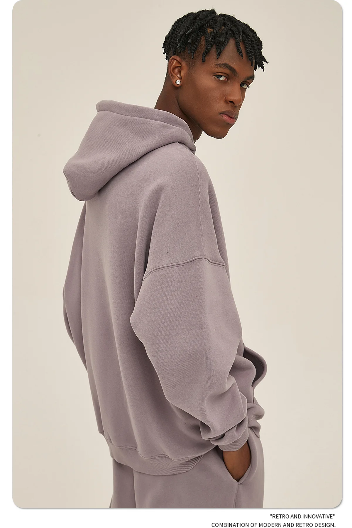 Custom LOGO men's 350G heavy autumn winter new cotton and polyester loose fleece sweater hooded sweatpants couple two-piece set