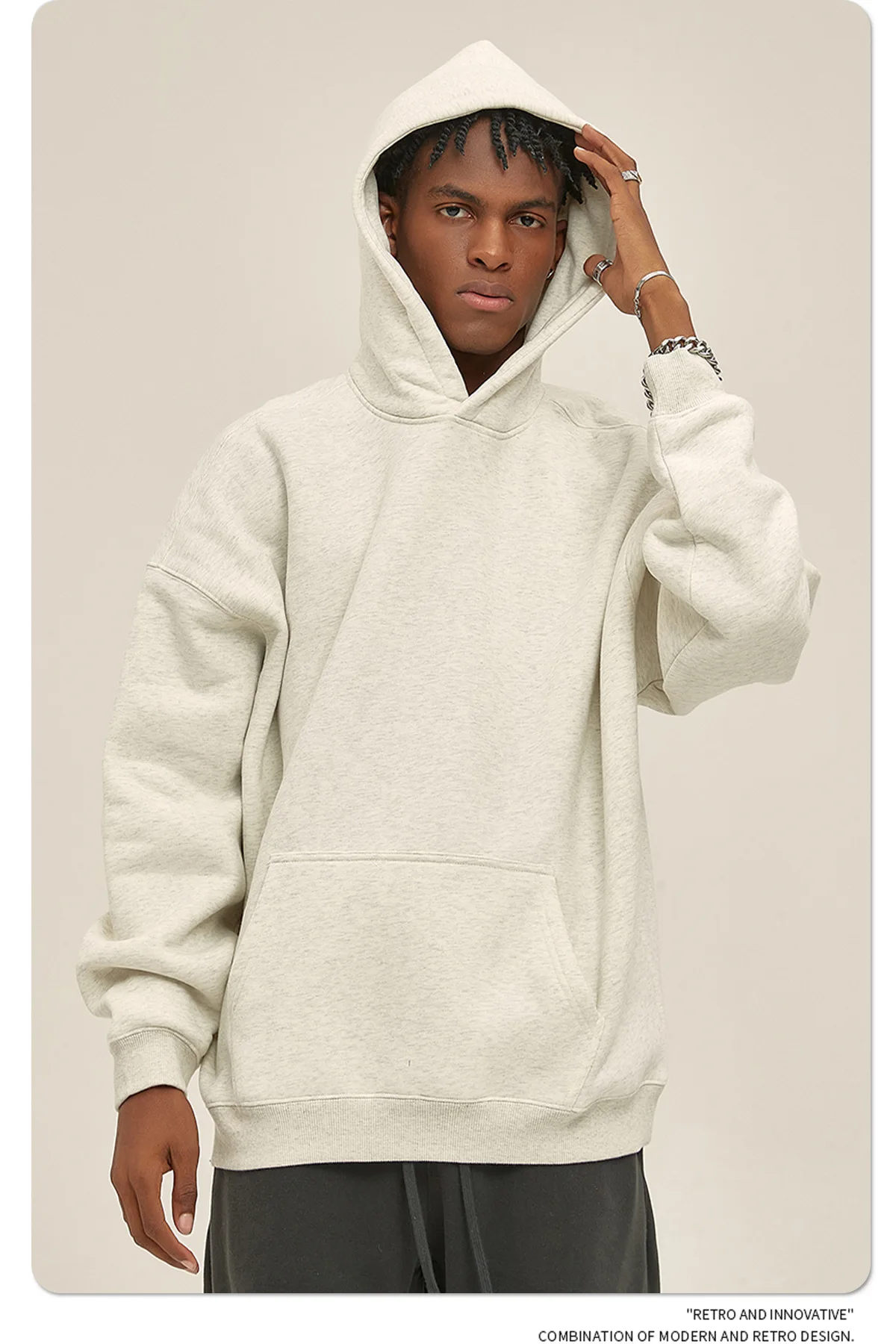 Custom LOGO men's 350G heavy autumn winter new cotton and polyester loose fleece sweater hooded sweatpants couple two-piece set