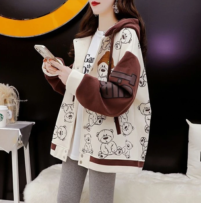 Graphic Female Hooded Top Warm Cold Youthful Clothes Long Sleeve New in Coat Thick Autumn and Winter Women's Hoodies Sweatshirt