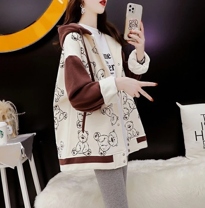 Graphic Female Hooded Top Warm Cold Youthful Clothes Long Sleeve New in Coat Thick Autumn and Winter Women's Hoodies Sweatshirt