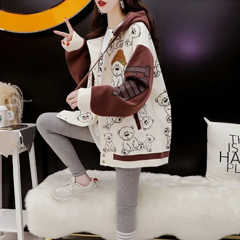 Graphic Female Hooded Top Warm Cold Youthful Clothes Long Sleeve New in Coat Thick Autumn and Winter Women's Hoodies Sweatshirt