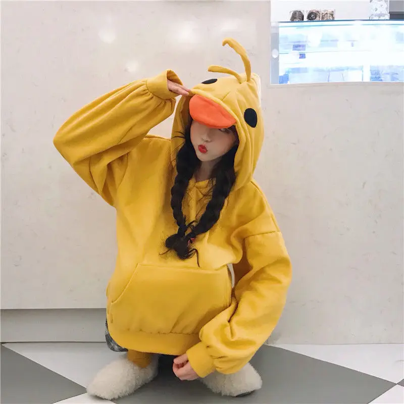 Deeptown Kawaii Duck Hoodies Women Long Sleeve Cute Tops Emo Clothes Korean 2023 Fashion Winter Yellow Casual Pullover Soft Girl