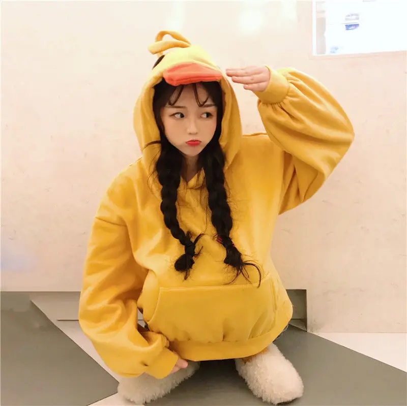 Deeptown Kawaii Duck Hoodies Women Long Sleeve Cute Tops Emo Clothes Korean 2023 Fashion Winter Yellow Casual Pullover Soft Girl