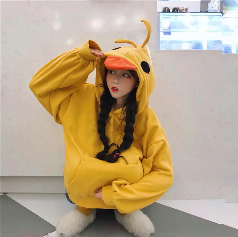 Deeptown Kawaii Duck Hoodies Women Long Sleeve Cute Tops Emo Clothes Korean 2023 Fashion Winter Yellow Casual Pullover Soft Girl
