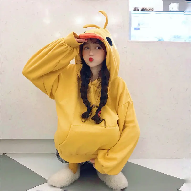 Deeptown Kawaii Duck Hoodies Women Long Sleeve Cute Tops Emo Clothes Korean 2023 Fashion Winter Yellow Casual Pullover Soft Girl