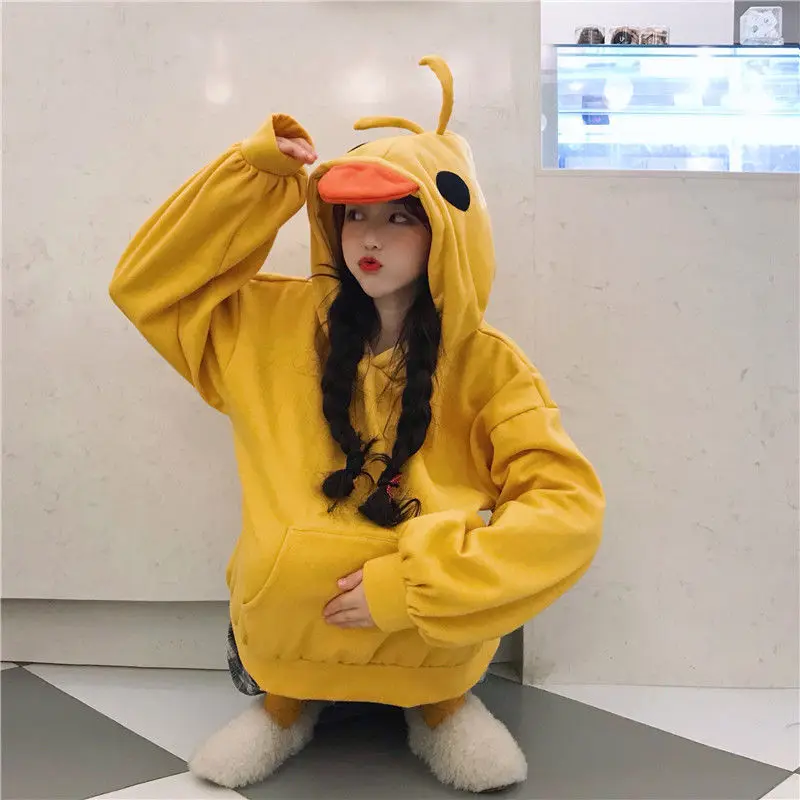 Deeptown Kawaii Duck Hoodies Women Long Sleeve Cute Tops Emo Clothes Korean 2023 Fashion Winter Yellow Casual Pullover Soft Girl