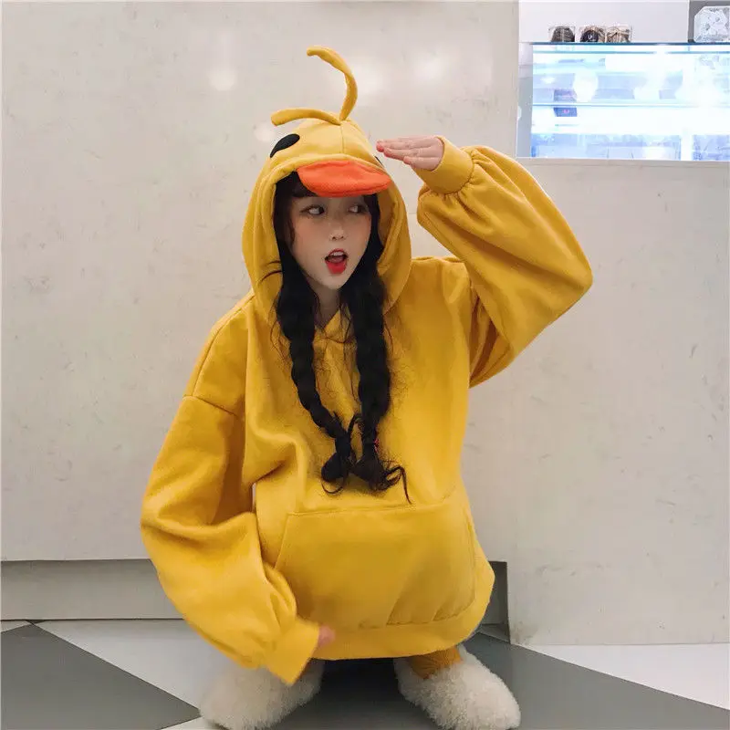 Deeptown Kawaii Duck Hoodies Women Long Sleeve Cute Tops Emo Clothes Korean 2023 Fashion Winter Yellow Casual Pullover Soft Girl
