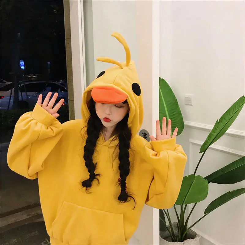 Deeptown Kawaii Duck Hoodies Women Long Sleeve Cute Tops Emo Clothes Korean 2023 Fashion Winter Yellow Casual Pullover Soft Girl