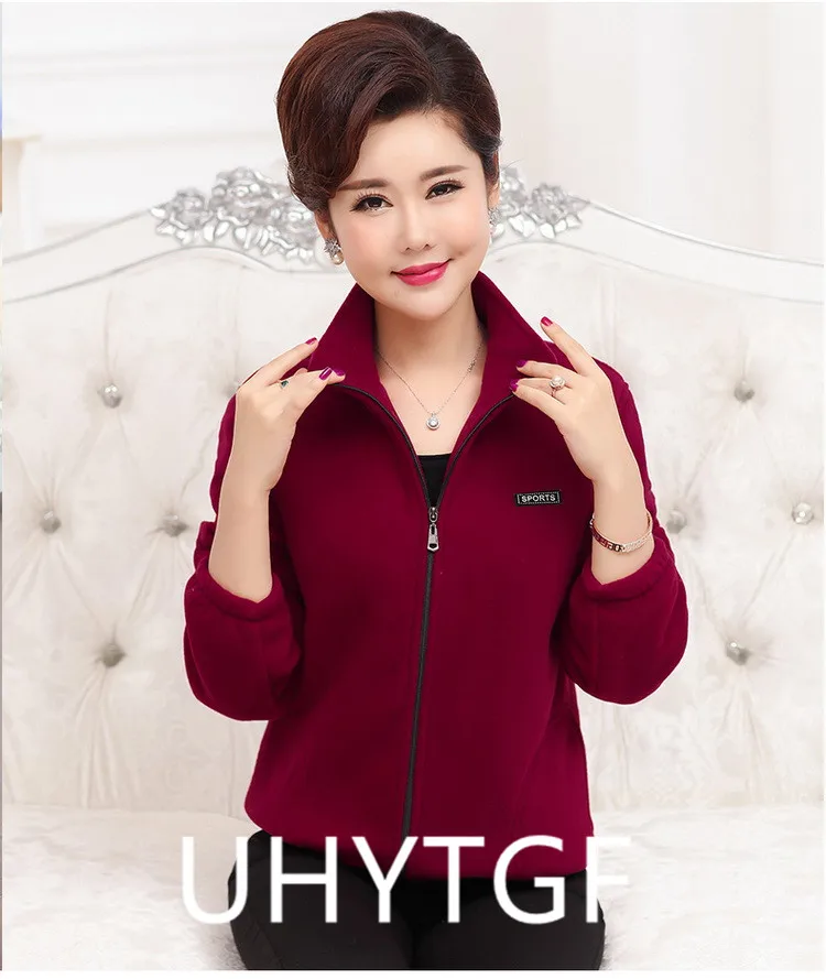 2025 New Autumn Mid-Aged Women Fleece Jacket 5XL Casual Stand Collar Warm Hoodie Jacket Zipper Outerwear Mother Winter Coat 3149