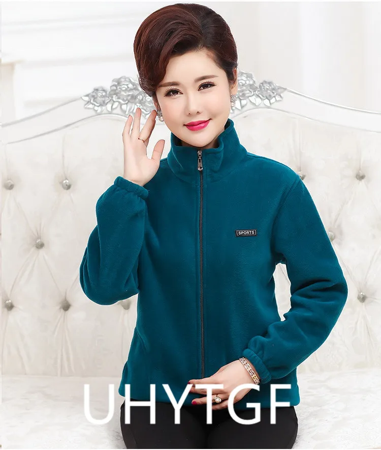 2025 New Autumn Mid-Aged Women Fleece Jacket 5XL Casual Stand Collar Warm Hoodie Jacket Zipper Outerwear Mother Winter Coat 3149