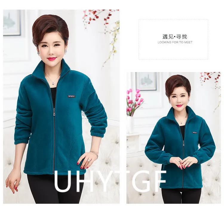 2025 New Autumn Mid-Aged Women Fleece Jacket 5XL Casual Stand Collar Warm Hoodie Jacket Zipper Outerwear Mother Winter Coat 3149