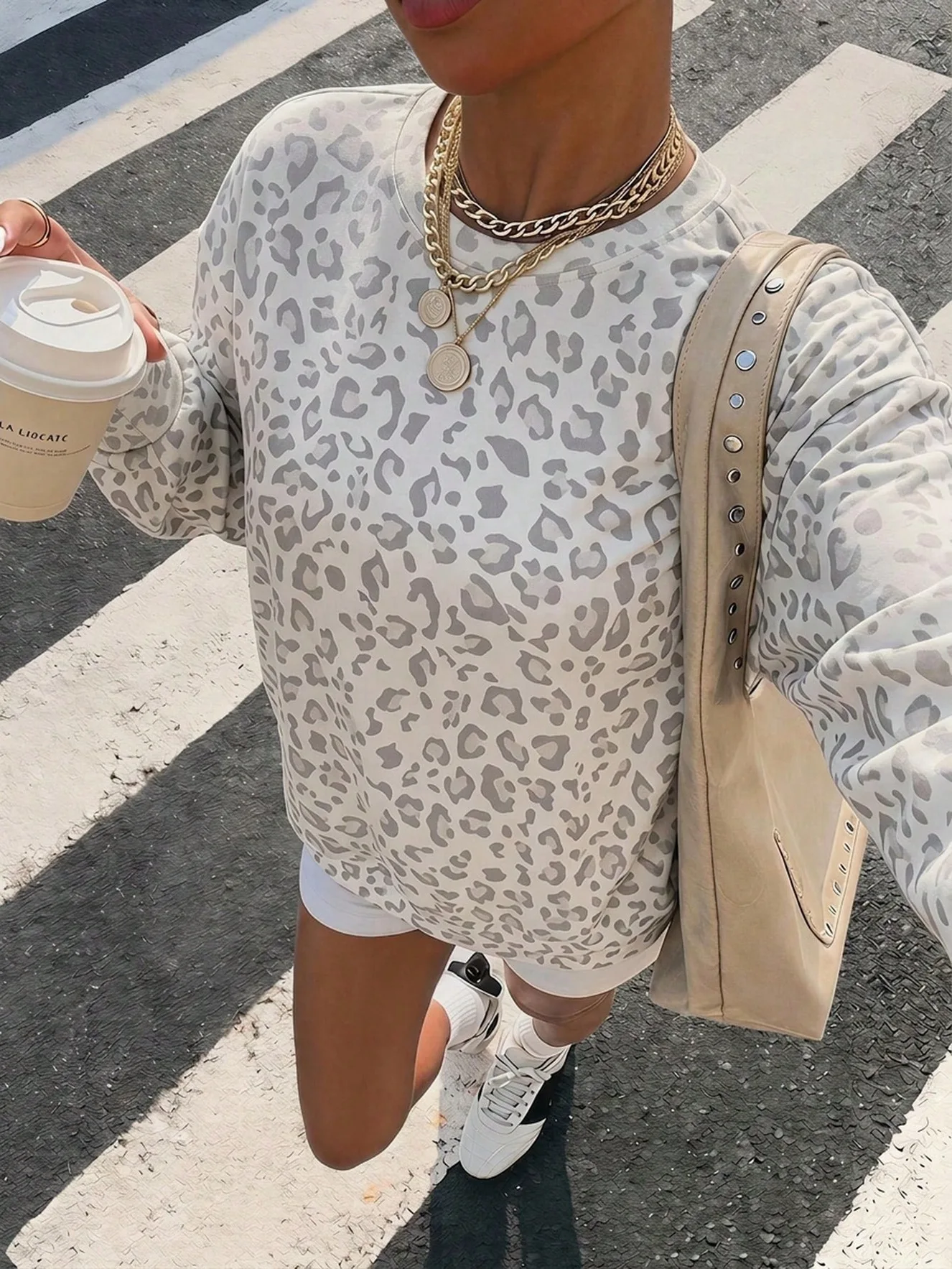 2026 Autumn and Winter New Women's Clothing Leopard Print Crew Neck Printing Loose Sweatshirt Sweater