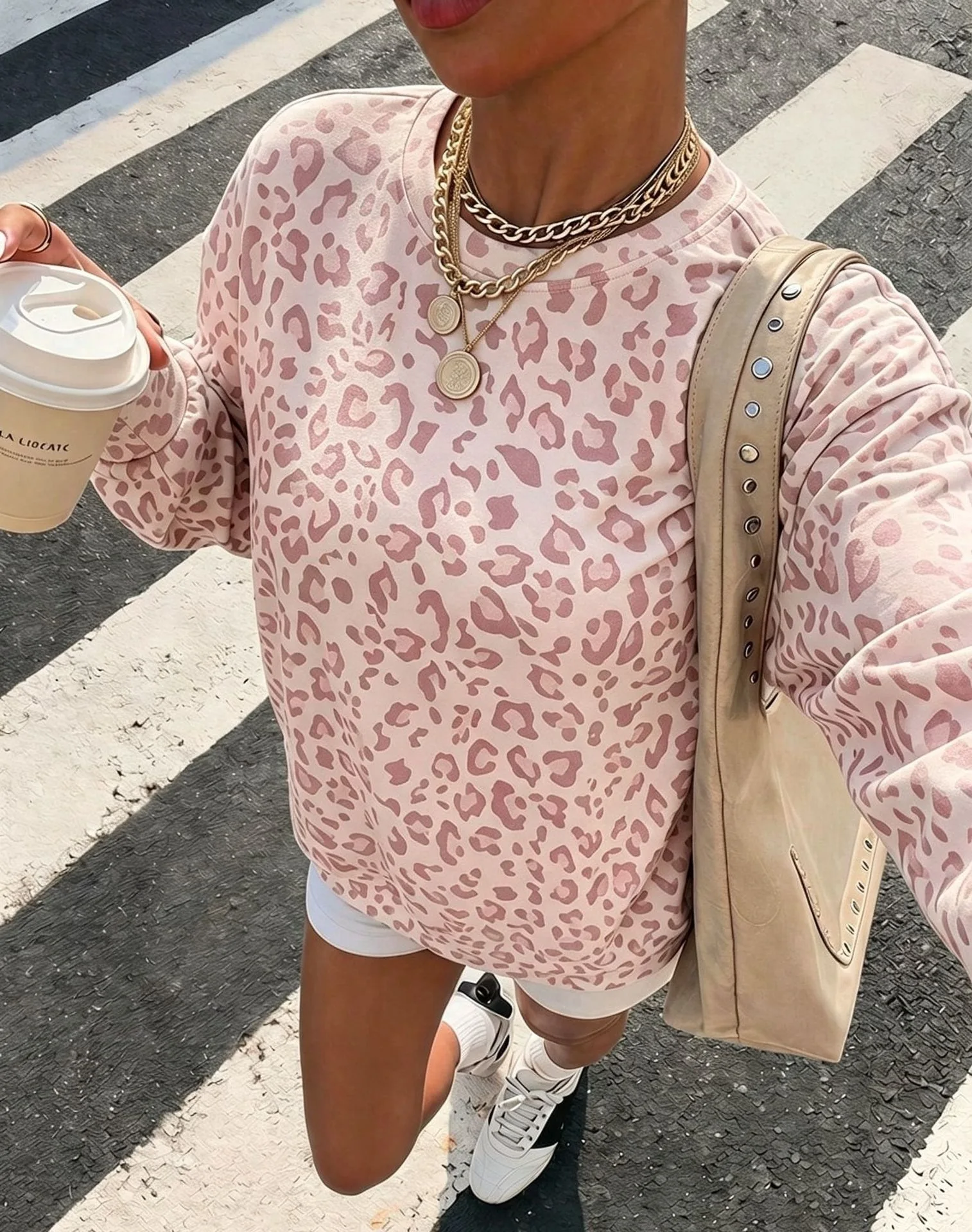 2026 Autumn and Winter New Women's Clothing Leopard Print Crew Neck Printing Loose Sweatshirt Sweater